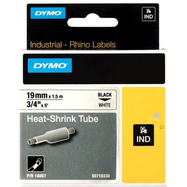 Rhino IND ORIGINAL Heißschrumpfschlauch 19mm x 1,5m, schwarz auf weiß, Etiketten- Schrumpfschlauch