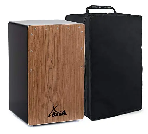XDrum Cajon El Bajo Bass Port Black/Walnut - Integrierter Bass Port für druckvollen Sound - Trommelkiste für Percussion - Kistentrommel aus Holz - Inkl. Tragetasche