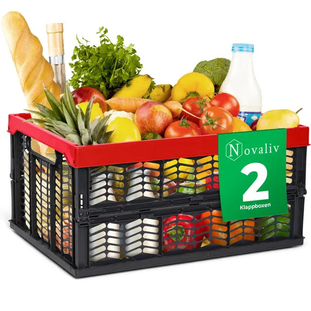 Novaliv Klappboxen faltbar stabil 2x 30L Rot Schwarz baskets Einkaufskiste Klappkisten Set Tragebox Aufbewahrung Einkaufskörbe Körbe Aufbewahrung Küche