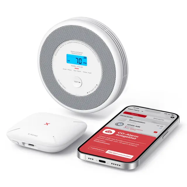 X-Sense WLAN-Rauch- und Kohlenmonoxidmelder, Sprachalarm und Standortansage, 2-in-1 Rauchmelder mit SBS50 Basisstation, XP0A-MR11, 1 Stück