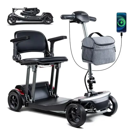 Seniorenmobil 4 Rad, 20kg Leichtbau Aluminium 30km Reichweite Elektromobil für Auto/Flugzeug/Bahn, USB Port 135kg Tragkraft, Mobility Scooter Klappbar für Senioren und Erwachsener