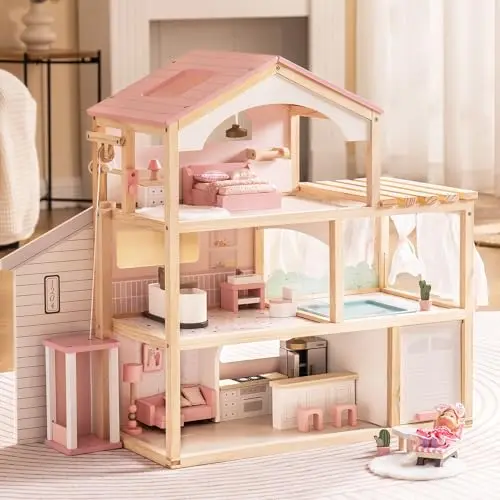 robud puppenhaus holz mit aufzug garage