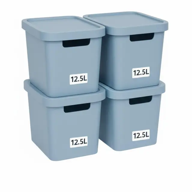 Plastard Aufbewahrungsboxen mit Deckel 12,5L, 4er-Set, Blau, BPA-frei, Stapelbar, Ordnungsbox für Küche, Bad, Büro, Kinderzimmer, Regale – Robuste Kunststoffbox, Kleiderbox