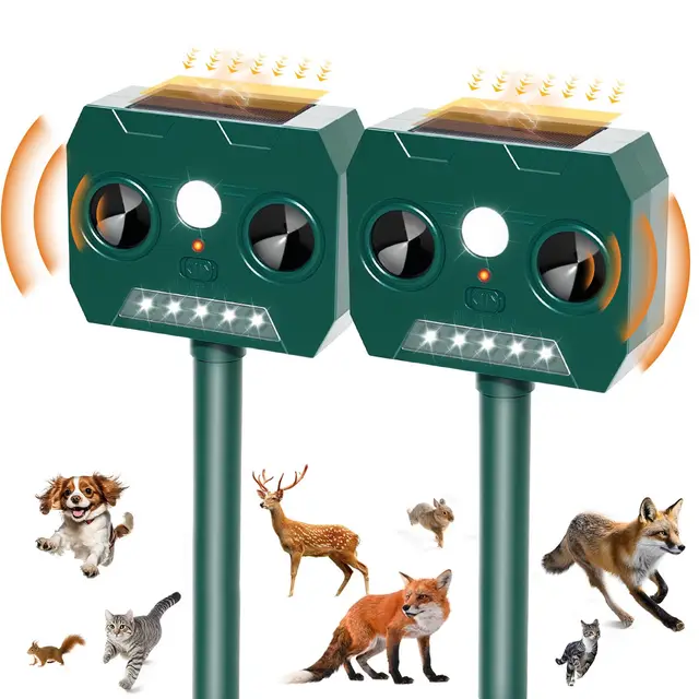 2 Stück Katzenschreck Garten, Marderschreck 12m 120° Ultraschall Solar Hundeschreck mit LED Licht, IP45 Wetterfest Tiervertreiber für Katzen Hunde Fuchs Waschbär Marder