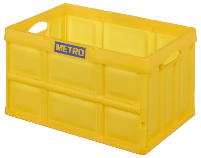 METRO Professional Klappbox ohne Deckel 62 Liter, 58.5 x 39 x 32.5 cm, Hartplastik, Transportbox, max. 50 kg, Gelb | Faltbar | lebensmittelecht | recycelbar