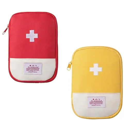 Medikament Tasche, 2 Stück Tragbar Medikamententasche Mini Erste Hilfe Tasche Leer Medikamententasche Unterwegs Klein für Home, Office, Reisen, Outdoor (Rot, Gelb)