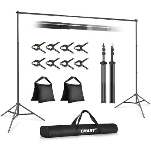 EMART Foto Hintergrund Ständer, 2x3m Verstellbarer Hintergrundsystem mit 8 Hintergrundklemmen, 2 Sandsack für Fotostudio Porträt Produktfotografie Studiofotografie, aus Metall