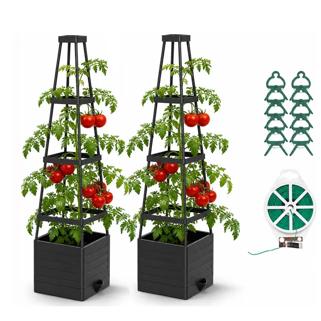 2 Stück Hochbeet mit Rankgitter, 145 cm Pflanzkasten für Tomaten | 2 Stück
