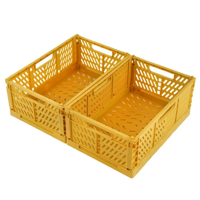 Spesh 2 Stücke Klappboxen Faltbar Aufbewahrungskorb Plastik Klappkisten Kunststoff Stabil Lagerkisten für Kinderzimmer,Küche,Arbeitszimmer (Gelb, 30*20*12cm)