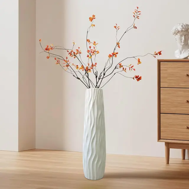 Bodenvase Groß, 58cm Hohe Bodenvasen mit 3D Texturs, Große Bodenvasen, Moderne Dekorative Große Vasen für Boden, für Wohnzimmer Esszimmer Schlafzimmer Corner Flur Büro