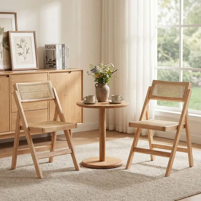 chairus 2er Set Esszimmerstühle für Küche Klappstühle aus Rattan Vintage Küchenstühle Klappbare Akzentstühle für Esszimmer Wohnzimmer Gelb