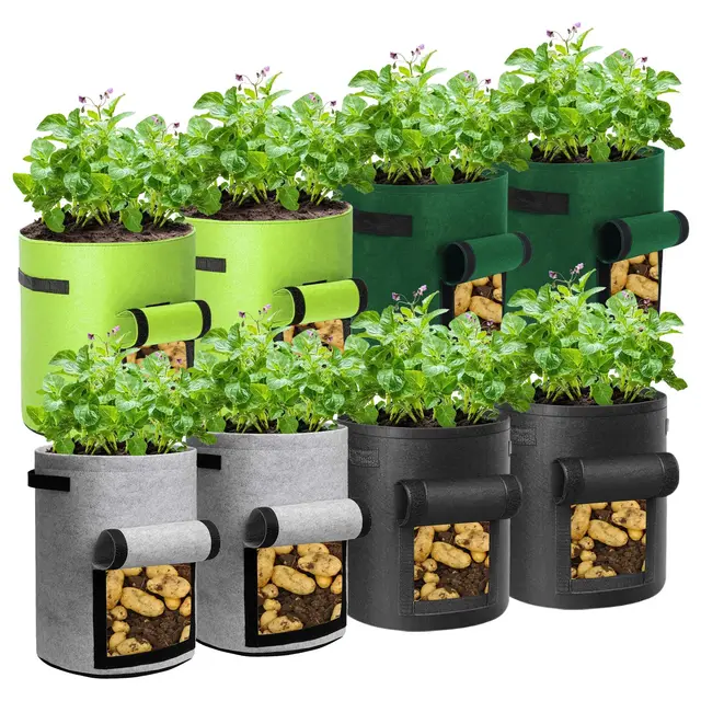 LITLANDSTAR 8 Stück 10 Gallonen Kartoffel Pflanzsack, 37L Kartoffel Pflanzen Tasche aus Vliesstoff mit Sichtbarer Klappe und Griffen für Pflanze Tomaten, Kartoffeln, Gemüse und Blumen (Mehrfarbig)