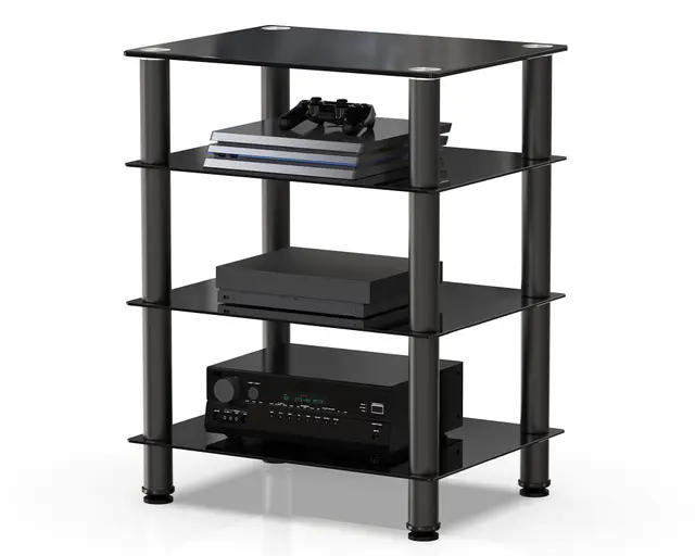 FITUEYES HiFi Rack aus Glas & Alu, Plattenspieler Regal mit Höhenverstellbaren Ablagen & Verstellbaren Füßen für Plattenspieler, Stereoanlagen & Kompaktanlage, 600x455x770 mm, AS406001GB