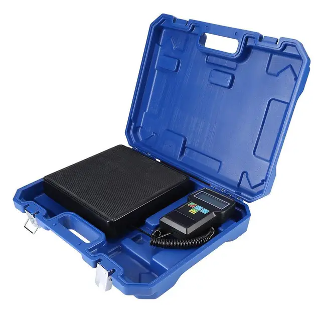 Elektronische Kältemittelwaage, 100 kg, digitale elektronische Kältemittelladung, mit LCD-Bildschirm und tragbarer Aufbewahrungsbox für Klimaanlagen A/C (kg, lbs, oz)