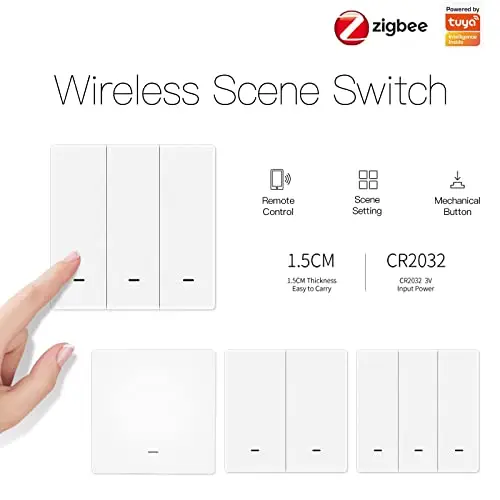 MOES Tuya ZigBee Wireless 3 Szenenschalter Mechanischer Drucktastenregler Batteriebetriebener Senderschalter über Smart Life App Smart Home Automation Szenario für Smart Devices 1 Gang