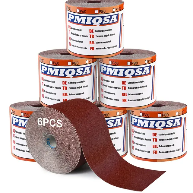Schleifpapierrollen-Set, 93 mm x 5 m x 6 Rollen Körnung 60/80/120/180/240/400, Schleifleinen Rolle für Schleifen, Polieren und Entrosten