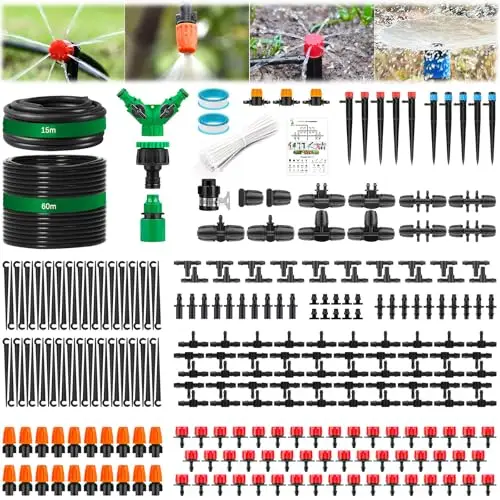 Garten BewässerungsSystem, 315Pcs Garten Bewässerung Kit,60M+15M Bewässerungsrohre, Automatik Tröpfchenbewässerung, Misting Kühlsystem für Landschaft, Flower Bed und Terrasse Pflanzen