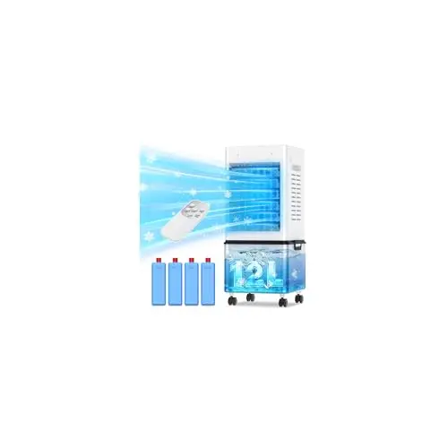Klimaanlage Mobil 45W, 3-seitiger Klimaanlage Ohne Abluftschlauch, 6 Modi, 12L Abnehmbarem Tank, 60/120° Oszillation, 24h Timer, Leise, Fernbedienbar, Verdunstungskühler für Zuhause Schlafzimmer