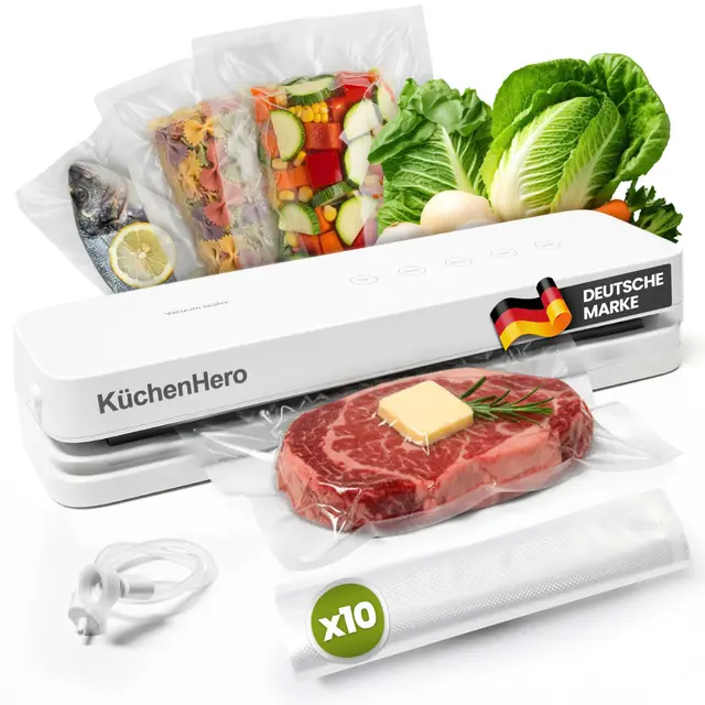 Vakuumierer mit Glasoberfläche & Touch – Premium Vakuumiergerät Weiß – Inkl. 10 Beutel & Schlauch – 5 Modi (Dry/Moist/Pulse) – Leises Folienschweißgerät für Sous Vide & Lebensmittel