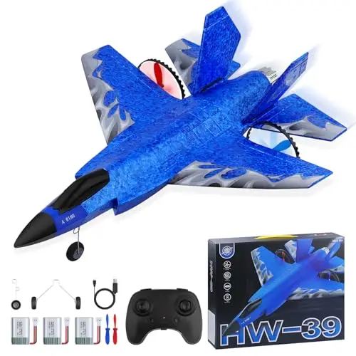Henakmsl RC Flugzeug F35 2CH HW39 Fighter 2.4GHz Ferngesteuertes Flugzeug RTF für Anfänger, Kinder und Erwachsene mit Nachtlichter USB Aufladung (Blau)