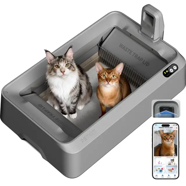 PETKIT Purobot Crystal Duo Selbstreinigende Katzentoilette mit Kamera, AI-Gesundheitsüberwachung, Geruchskontrolle, Offenes Design für große Katzen, Bis zu 30 Tage ohne Reinigung, Grau