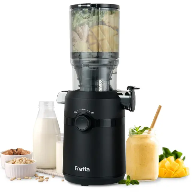 Fretta Entsafter,Slow Juicer mit 108MM Breite und Größere Fütterungsröhre,Füllvolumen für ganze Gemüse und Obst,BPA-frei Tritan-Material Entsafter,Einfacher Installation,200W
