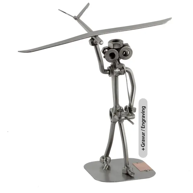 Steelman24 I Schraubenmännchen Modellbauer Mit Flugzeug Mit Persönlicher Gravur I Made in Germany I Handarbeit I Geschenkidee I Stahlfigur I Metallfigur