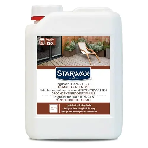 STARWAX Konzentrierter Holzterrassen-Entgrauer 2 l | Reinigt und entgraut gründlich, stellt ursprüngliches Aussehen wieder her, 60–120 m²