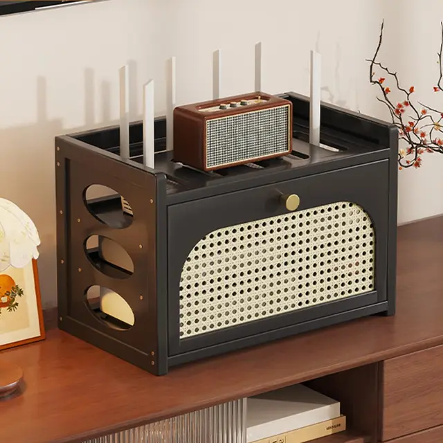 Generisch Aufbewahrungsbox für WLAN-Router aus Bambus – Belüfteter Kabelorganizer für Wohnzimmer, Büro und Schlafzimmer – Einfache Montage und stilvolles Design