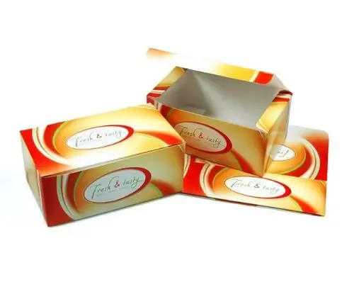 Snack-Faltbox mit Klappdeckel "Fresh & Tasty" 144x85x60 mm, bedruckt, 500 St.