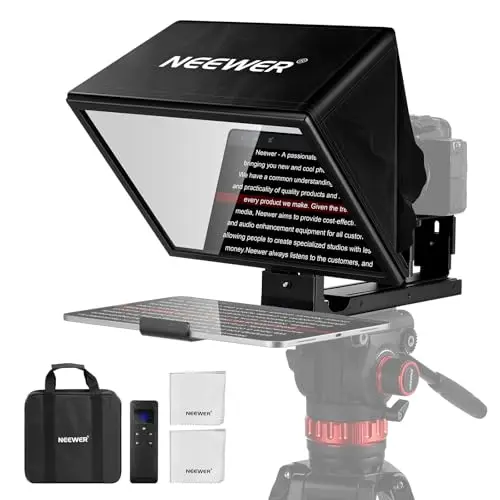 NEEWER Basics X12B Aluminiumlegierung Teleprompter Abhebbarer 12" Kompatibel mit iPhone iPad Tablet Kamera, Keine Montage/Fernbedienung & App mit Reinigungstuch, für Online Unterricht Live Streaming