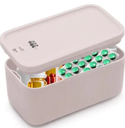 Medikamentenbox Abschließbar Abschliessbare Box Mit Zahlenschloss,Sicherer Aufbewahrungsbox für Medikamente, Handy, Snacks - Für Haushalt, Kühlschrank, Büro & Reisen - BPA-frei (Beige)