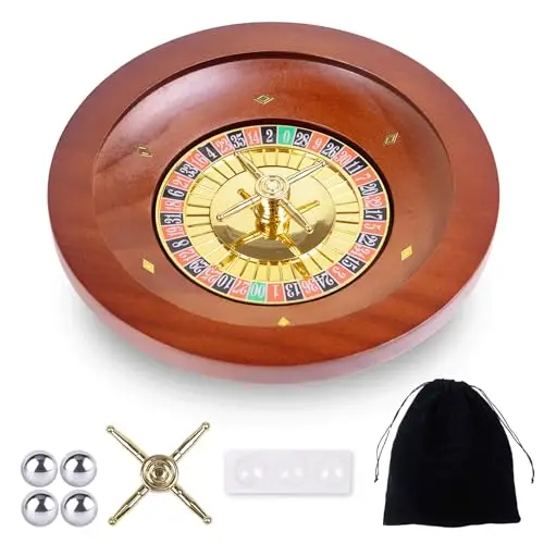 25,4 cm großes Roulette-Rad aus Holz, professionelle Casino-Roulette-Räder aus Massivholz für Erwachsene, mit 4 Roulette-Bällen, perfekt für Heimspielabend und Unterhaltungsparty