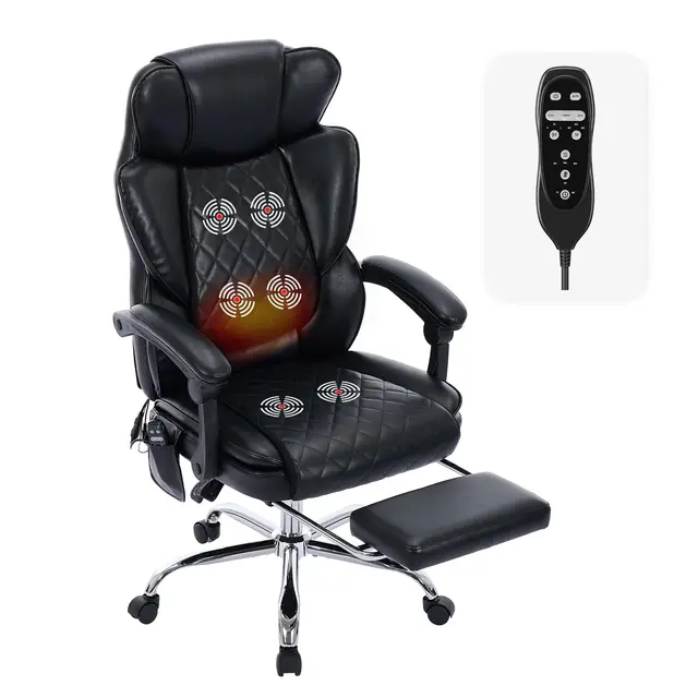 COLAMY Bürostuhl Ergonomisch mit Massagefunktion, Ergonomischer Schreibtischstuhl mit Heizfunktion, Chefsessel mit Fußstütze, 360° Drehstuhl, 94-125° Verstellbarer Rückenlehne, für Office, Schwarz