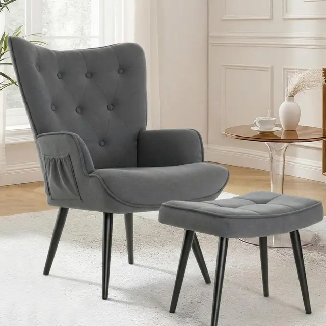 clevich ohrensessel mit hocker chenille
