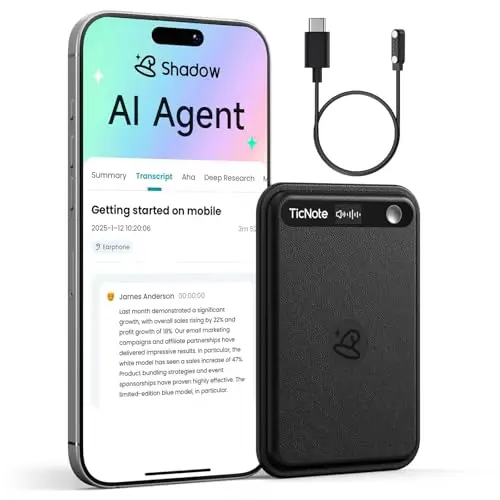 Mobvoi TicNote Lite KI Sprachrekorder 4 GB, KI-Notizgerät m. Echtzeit-Transkription & Zusammenfassung, App-Steuerung, 120+ Sprachen, KI-Rekorder m. Display für Vorlesungen, Meetings, Anrufe