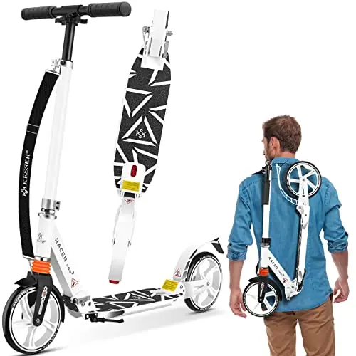 KESSER® Cityroller Scooter 205mm Räder PU Big Wheel - Pro-S Tretroller mit Doppel Federung, bis 100kg City-Roller klappbar und Höhenverstellbar Inkl. Gurt, Roller Kickscooter für Erwachsene und Kinder