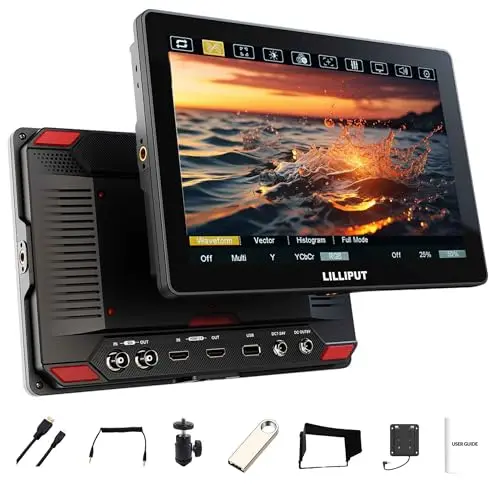 LILLIPUT 10.1'' On-Camera Monitor mit 1500 Nits Ultra Helligkeit 1920x1200 FHD IPS Touchscreen, DSLR Kamera Field Monitor mit 4K HDMI/ 3G-SDI HDR 3D-LUT HT10S