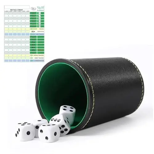 Würfel Spiel Set, Würfelbecher mit 5 würfeln mit Würfelspiel Block, Würfelbecher Leder Set, 5 Würfel mit Becher, Spielblöcke für Würfelspiele für Erwachsene Familienspiel.