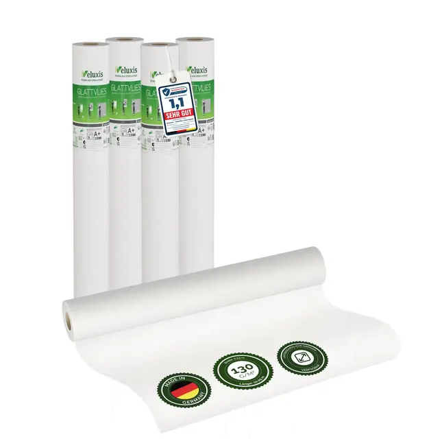 Glattvlies Vliestapete weiß – Renoviervlies Untertapete 4er Set, 4 x 10,05 m x 0,53 m, 130g/m², überstreichbar, rissüberbrückend, formstabil