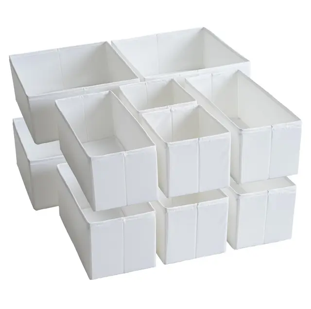 TYEERS Schubladen Organizer, Strapazierfähiger Stoff, Waschbar, mit Bodenstützplatten, Kleine Aufbewahrungsboxen für Badezimmer, Kleiderschrank, Kommode, 12er-Set, Weiß