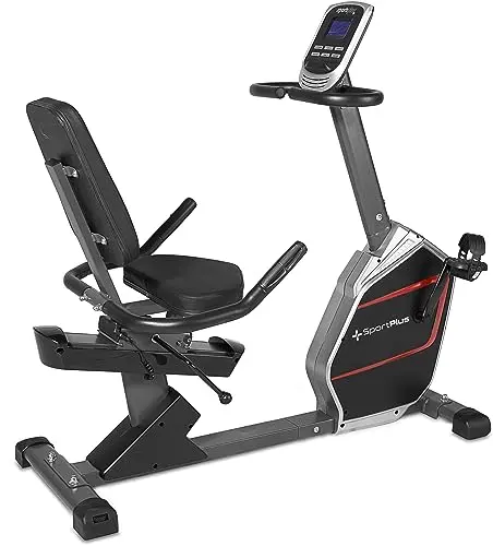 SportPlus Liegeheimtrainer Fahrrad - Heimtrainer Ergometer mit Magnetbremse 24 Widerstandsstufen, LCD-Display und Pulsmessung - Liegeergometer Heimtrainer bis 150kg