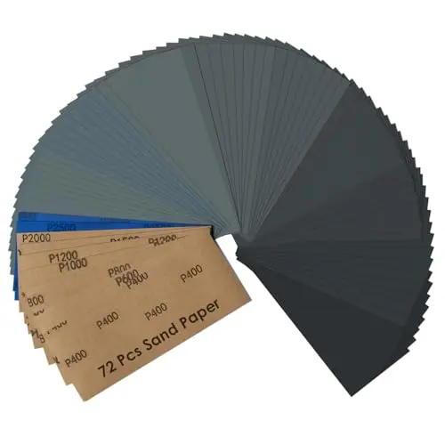 Schleifpapier Set, Nass und Trocken Sandpapier 23 x 9 cm, Körnung 400 600 800 1000 1200 1500 2000 2500 3000, Fein Schleifpapier für Auto Metall Holz Lack Wände Glas Schleifen Finishing (72 Stück)