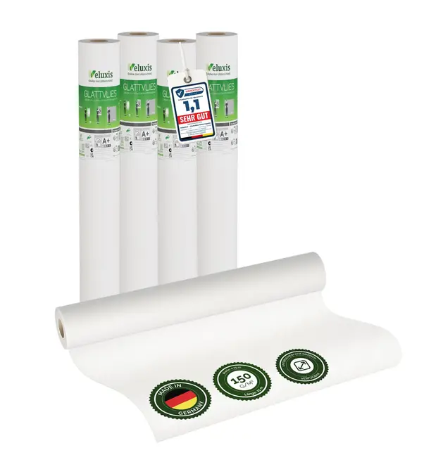 Glattvlies Vliestapete weiß – Renoviervlies Untertapete 4er Set, 4 x 25,00 m x 0,75 m, 150g/m², überstreichbar, rissüberbrückend, formstabil