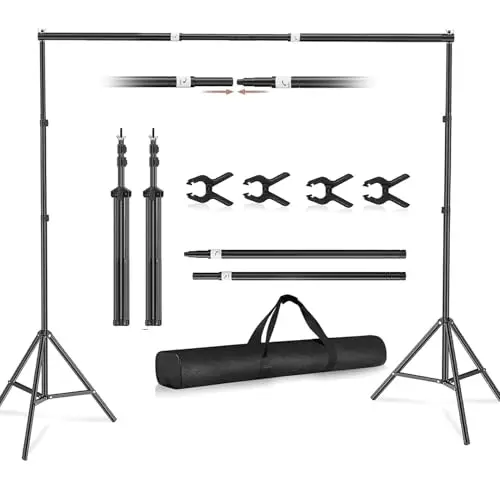Foto Hintergrund Ständer 2x3m, Verstellbarer Fotohintergrund Ständer mit Ausziehbare Querstange und 4 Klemme, Hintergrundsystem für Fotostudio, Produkt Porträt Fotografie, Video