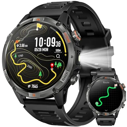 GPS Smartwatch für Herren Military Uhr: 1.46" Fitness Tracker 580mAh Smart Watch IP68 Wasserdicht Fitnessuhr mit Schrittzähler Pulsuhr Blutdruck Telefonfunktion Digital Armbanduhr für iOS Android