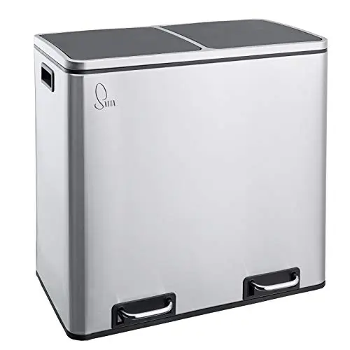 SVITA TM2X24 Treteimer 48 Liter Abfalleimer Mülleimer Design Mülltrennung Papierkorb Küchen-Ordnung herausnehmbare Inneneimer mit Henkel Deckel mit Schließdämpfer Trennsystem Edelstahl Silber