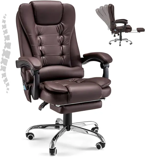 YODOLLA Bürostuhl Ergonomisch, 200 kg Belastbarkeit Chefsessel mit fußstütze und Liegefunktion, Höhenverstellbarer Computerstuhl mit Lederfußstütze, Braun