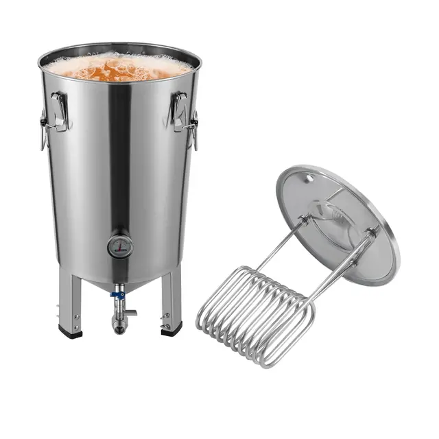 Bier Brauen Set, 32L Edelstahl 304 Gärtank Bierfermenter mit Temperaturregelung und Kühlschlange, Bierbrauanlage Bierbraugerät Bierbrauset für Hausgemachtes Bier, Wein Fermentation