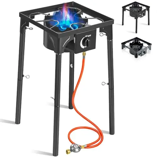 BACOENG Hockerkocher Gas 10KW, Campingkocher Inklusive 1.5 m Schlauch und 50 mbar Druckregler